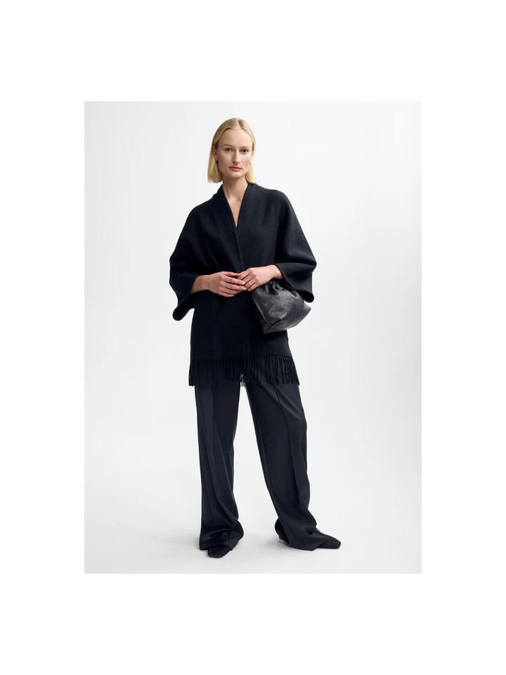 Zwarte korte wollen mantel met lint Akila Christian Aks