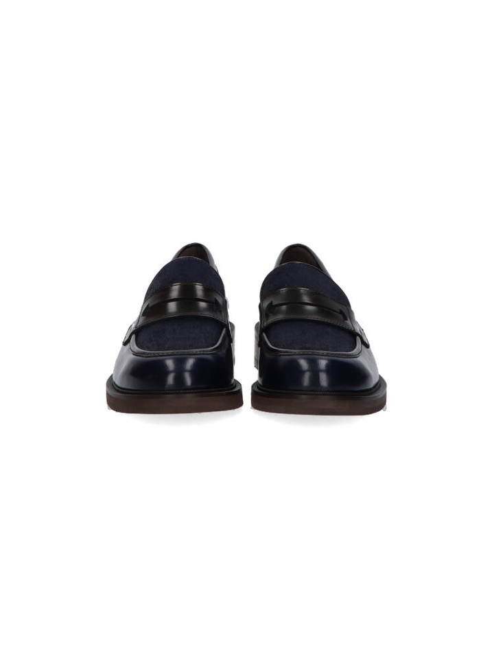 Blauwe lage moccasin met pels accent Pertini