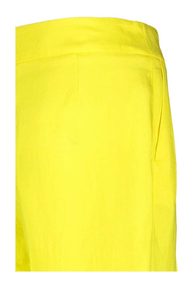 Gele wijde broek met bandplooi Her