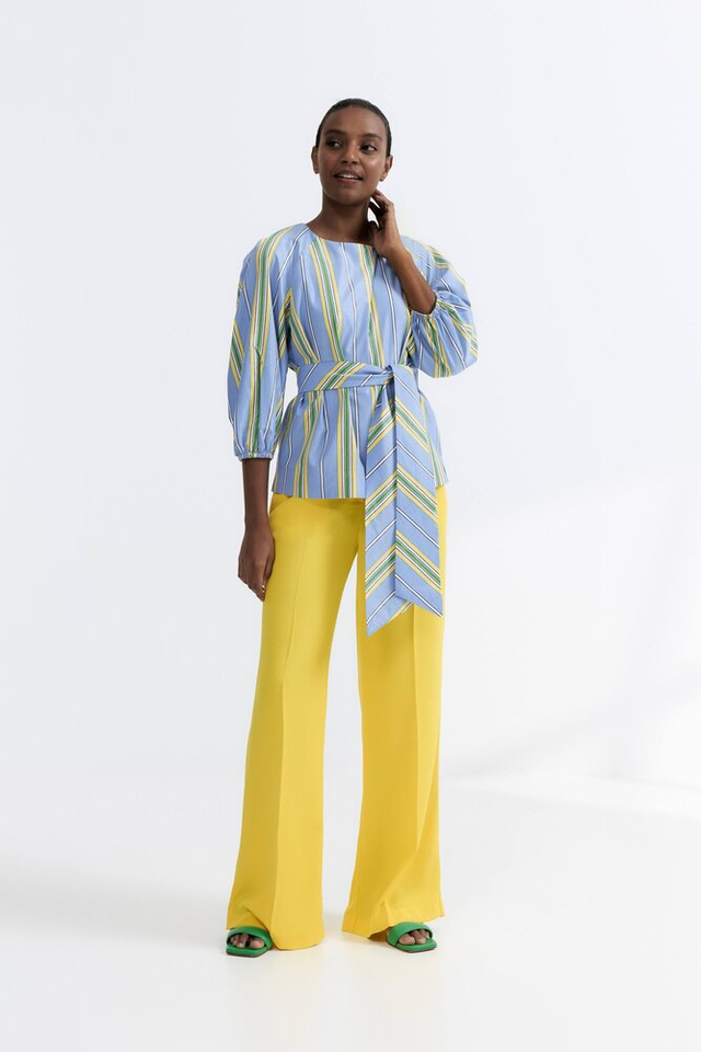 Gele wijde broek met bandplooi Her