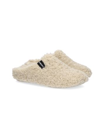 Beige pantoffels in teddy stof York Curly Verbanas 