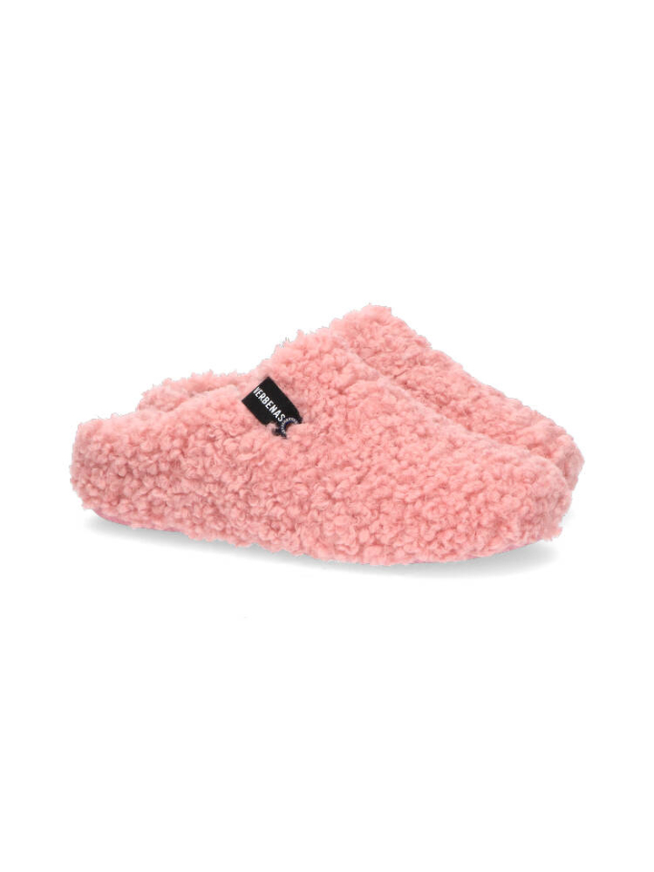 Roze pantoffels in teddy stof York Curly Verbanas