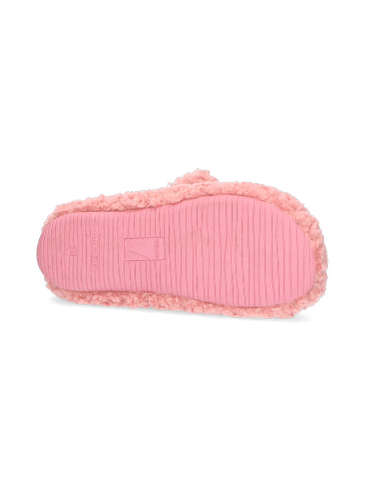 Roze pantoffels in teddy stof York Curly Verbanas