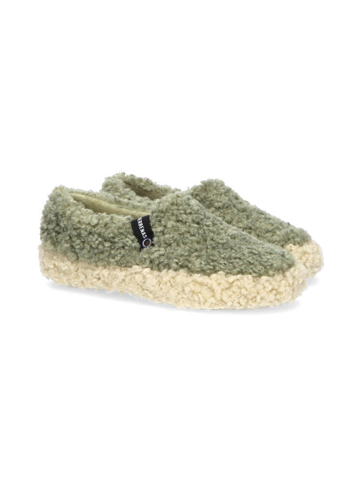 Groene pantoffel in teddy stof Yecla Curly Verbanas