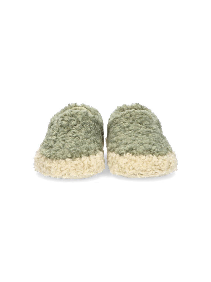 Groene pantoffel in teddy stof Yecla Curly Verbanas