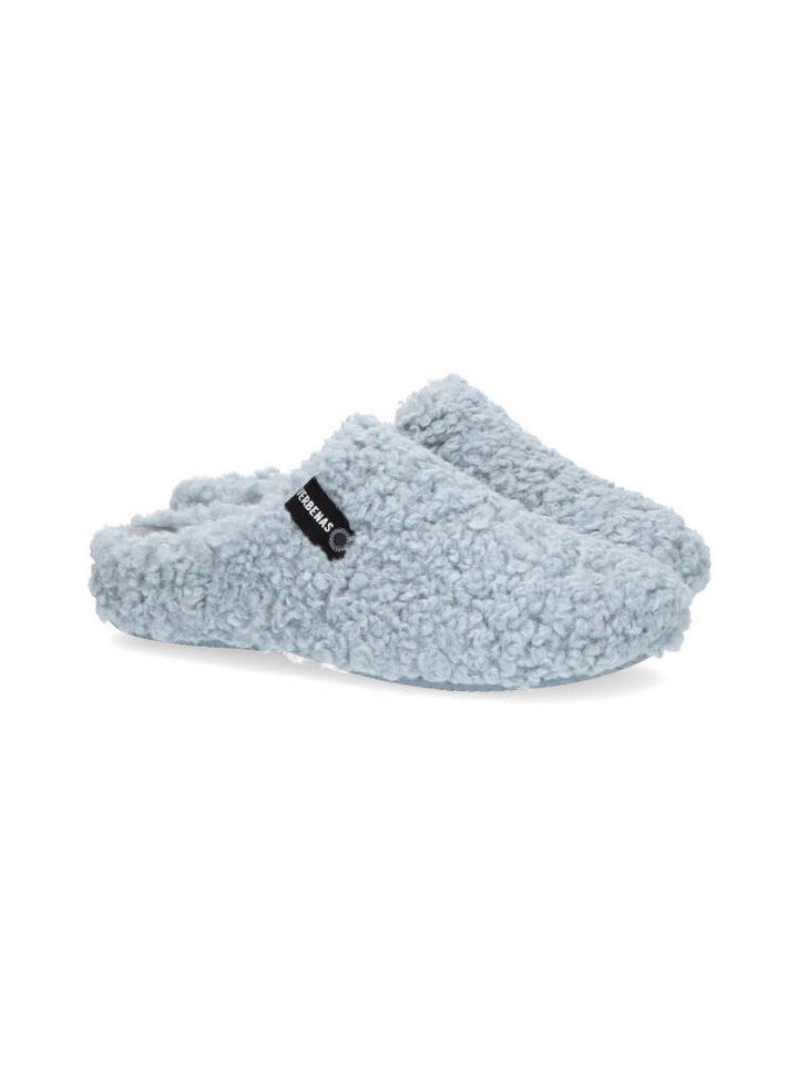 Blauwe pantoffels in teddy York Curly Verbanas 