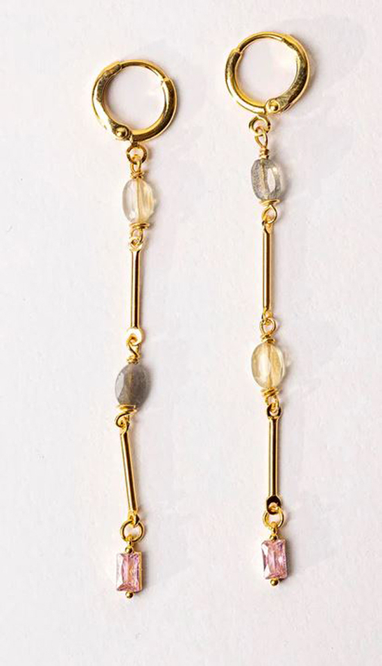 Citrien labradoriet en zirkoon rijige oorbellen Fiti Murielle Perrotti