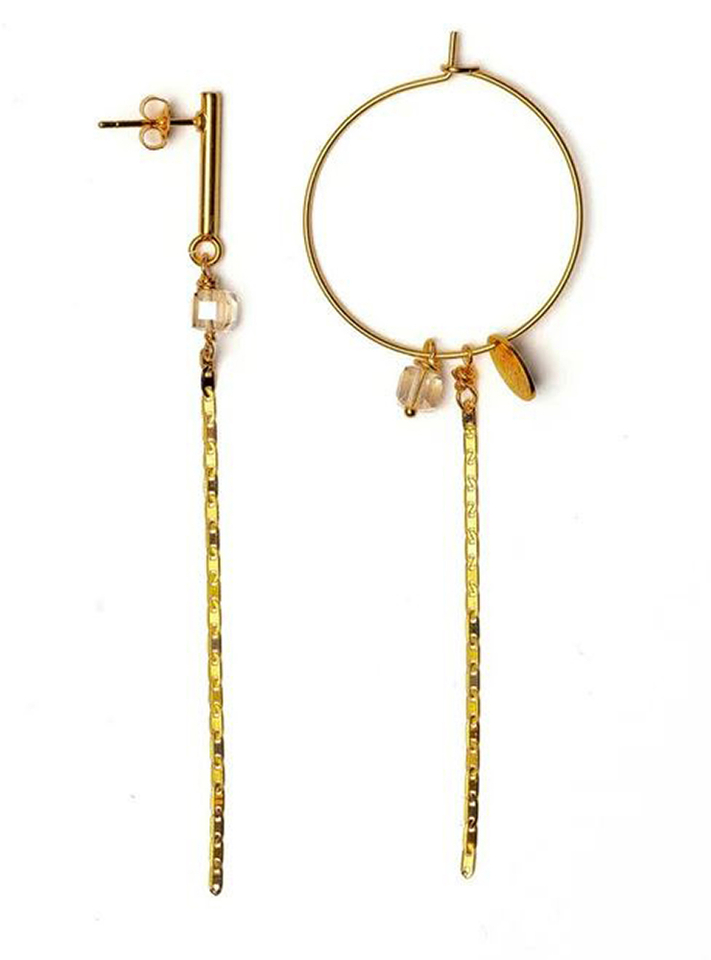 Asymmetrische platte ketting en Swarovski creolen oorbellen Vipy Murielle Perrotti