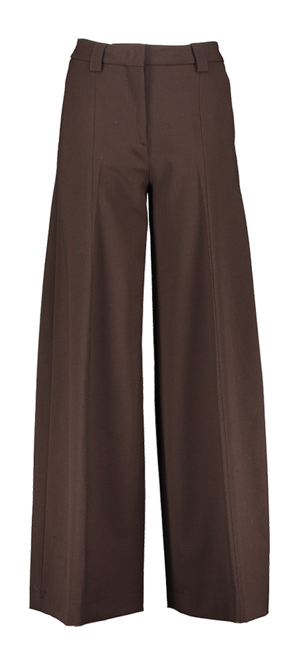 Bruine wijde broek met bandplooi The Latest