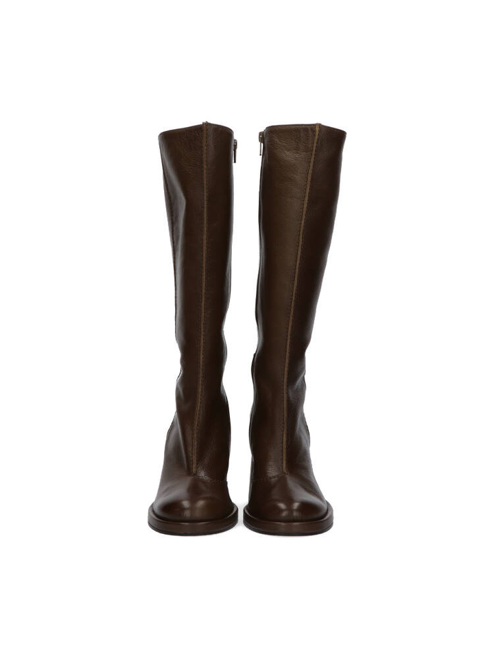 Kaki lederen lange laarzen met blokhak Zinda