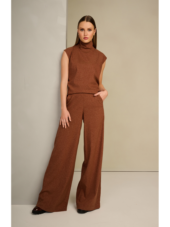 Roestkleurige wijde broek met bandplooi Diddy AC