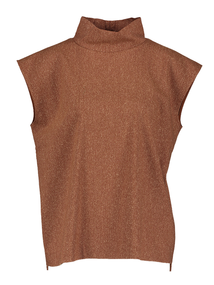 Roestkleurige gespikkelde top met opstaande kraag Oscar AC