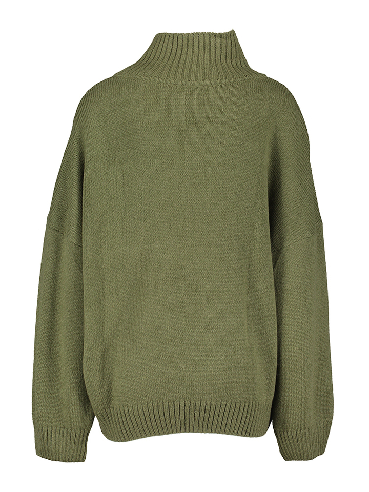 Kaki pull met rolkraag en beige opgestikte zak Stephy AC