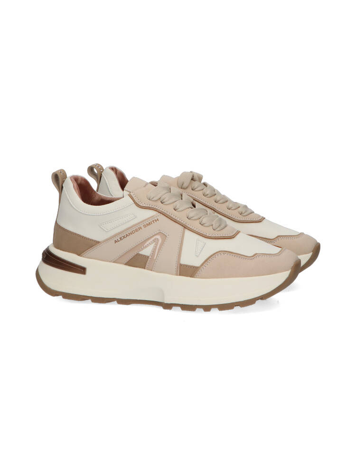 Ecru lage sneakers met taupe kleurige details Alexander Smith