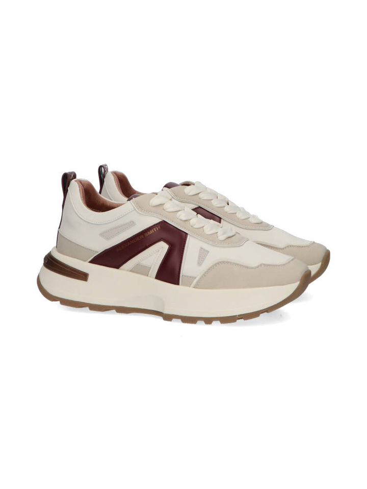 Ecru lage sneakers met bordeaux detail Alexander Smith