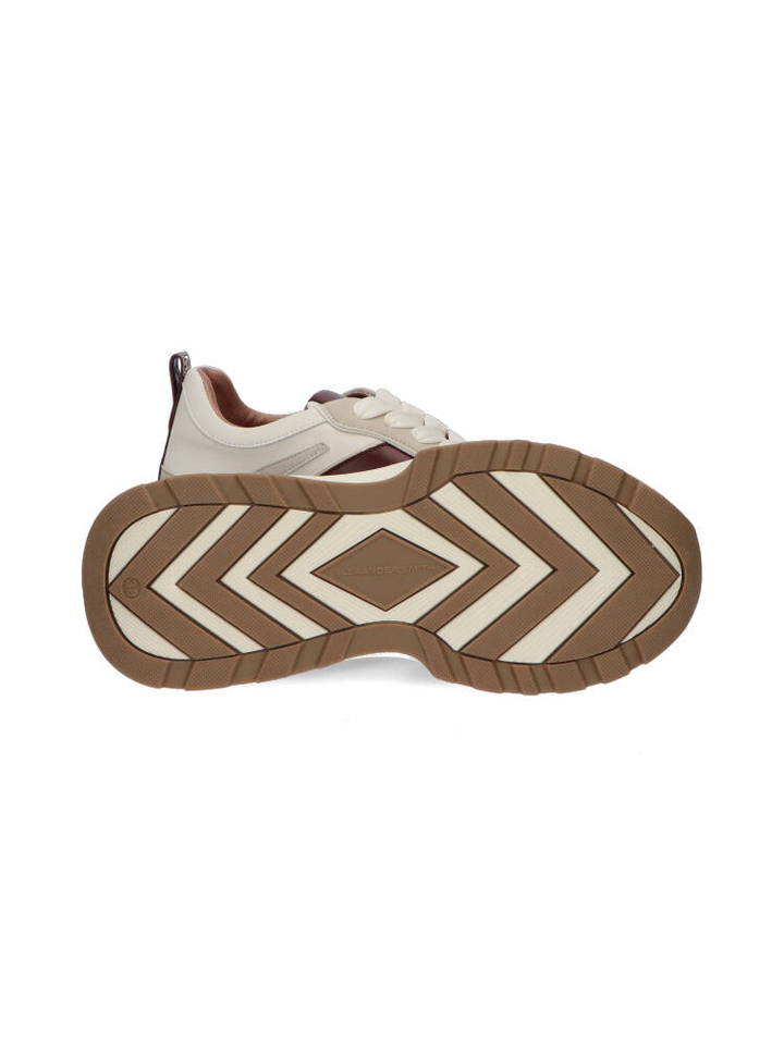 Ecru lage sneakers met bordeaux detail Alexander Smith
