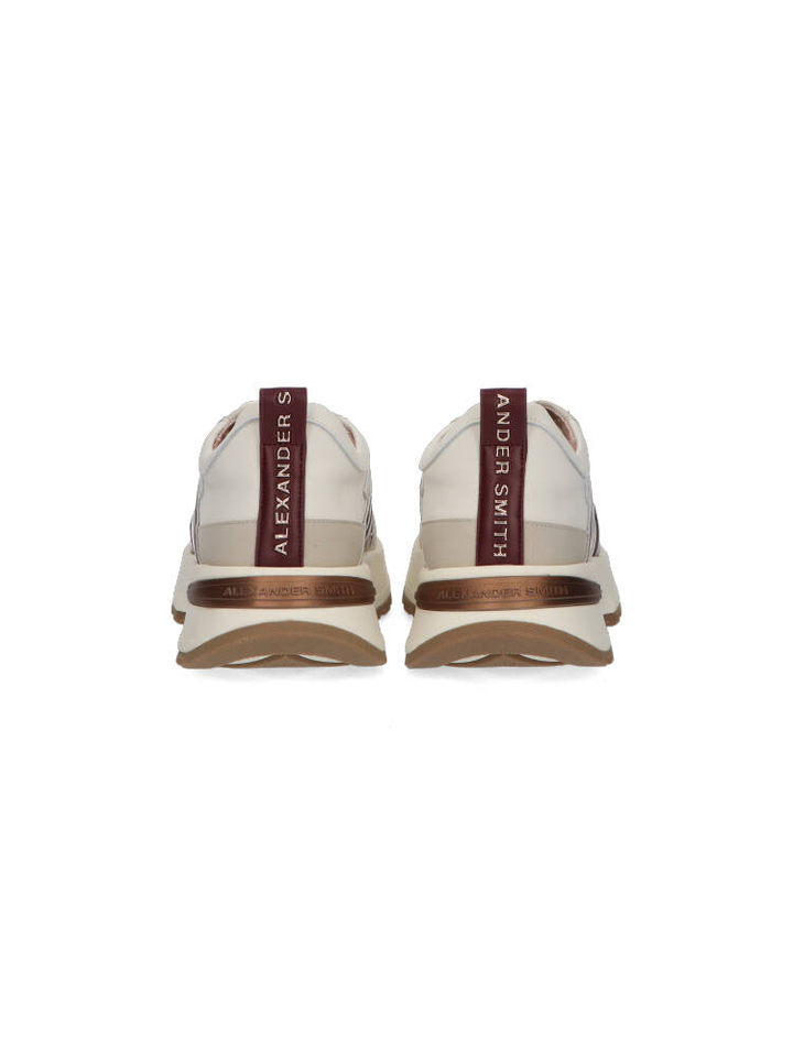 Ecru lage sneakers met bordeaux detail Alexander Smith