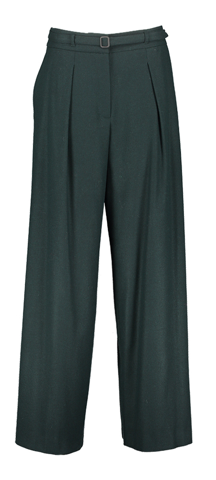 Donkergroene wijde broek met bandplooi Niu 