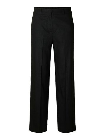 Zwarte linnen wijde broek met bandplooi  Selected 