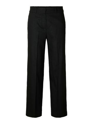 Selected Zwarte linnen wijde broek met bandplooi