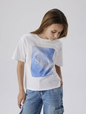 Witte katoenen t-shirt met ronde hals en korte mouwen Name It