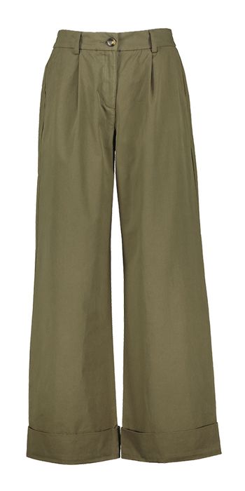 Kaki groene katoenen wijde broek met bandplooi Idun Peooercorn