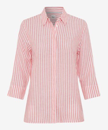 Koraal en wit gestreepte linnen blouse met driekwart mouwen Brax