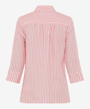 Koraal en wit gestreepte linnen blouse met driekwart mouwen Brax