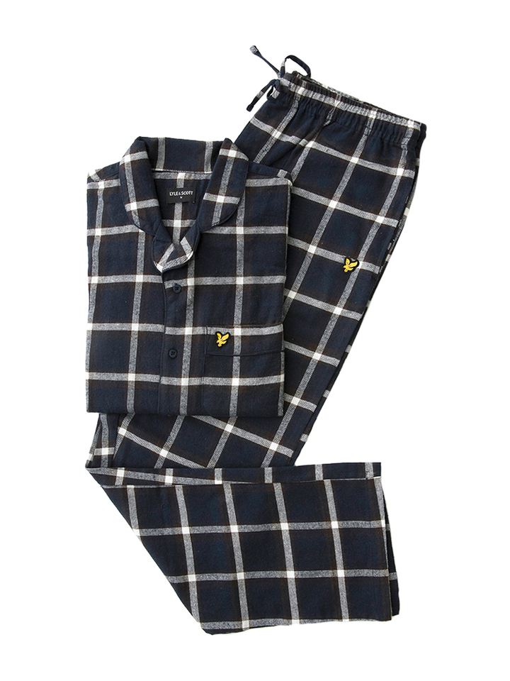 Blauw, wit en bruin geruite pyjama Lyle & Scott