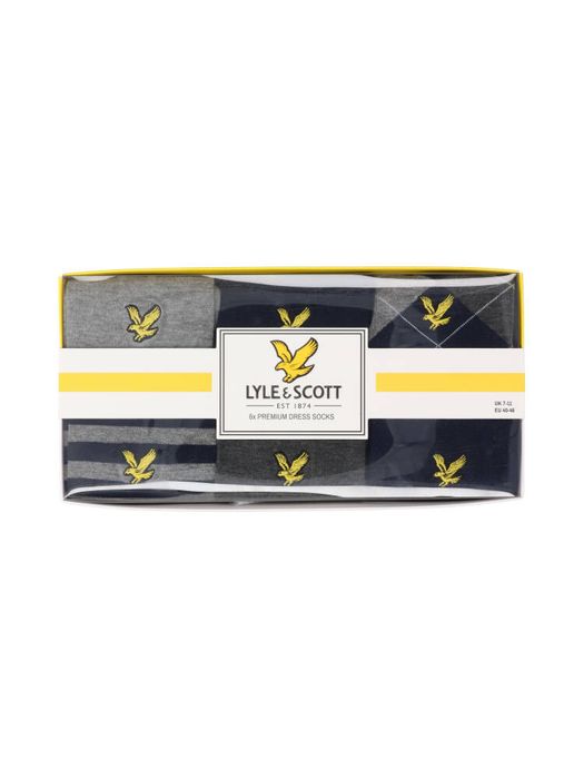 6-pack blauw en grijze kousen Lyle & Scott