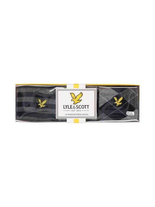 3-pack zwarte en grijze kousen Lyle & Scott