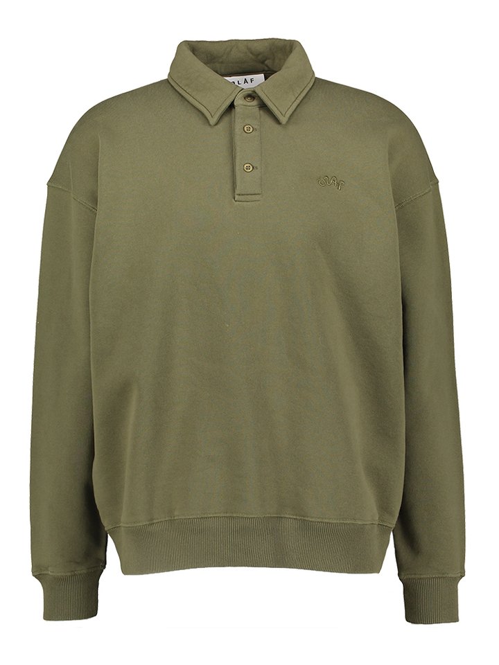 Kaki sweater met polo kraag Olaf