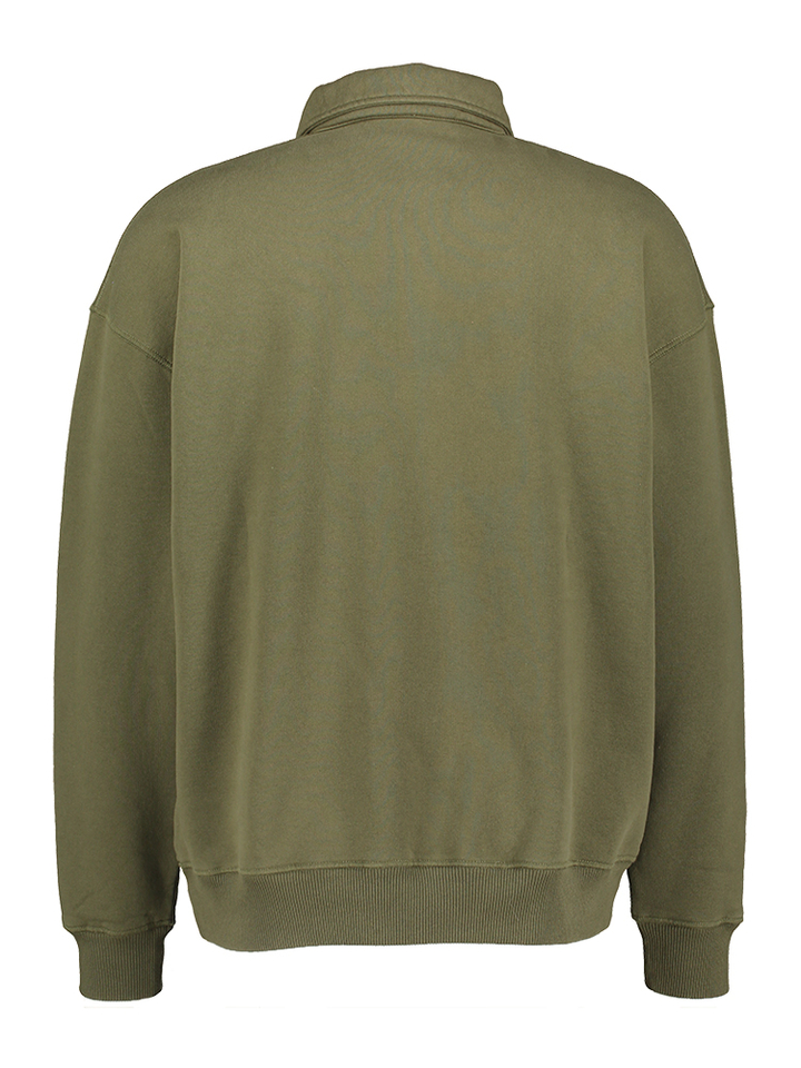 Kaki sweater met polo kraag Olaf