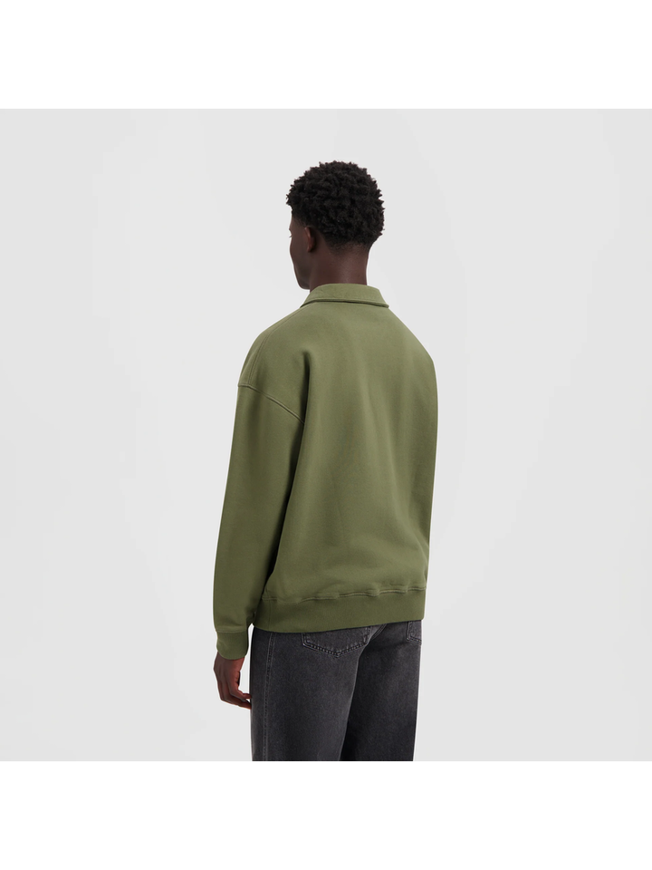 Kaki sweater met polo kraag Olaf