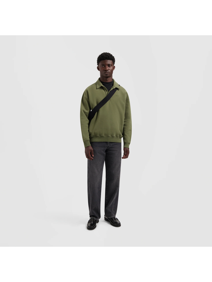 Kaki sweater met polo kraag Olaf