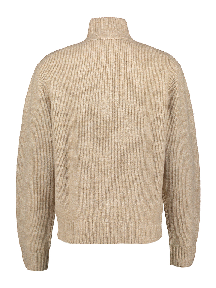 Beige gebreide trui met opstaande kraag Olaf 