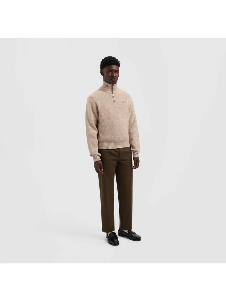 Beige gebreide trui met opstaande kraag Olaf 