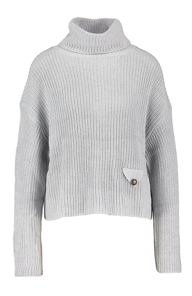 Grijze gebreide pull met rolkraag en knoopdetail Ami March23