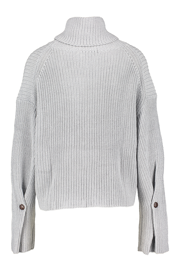 Grijze gebreide pull met rolkraag en knoopdetail Ami March23