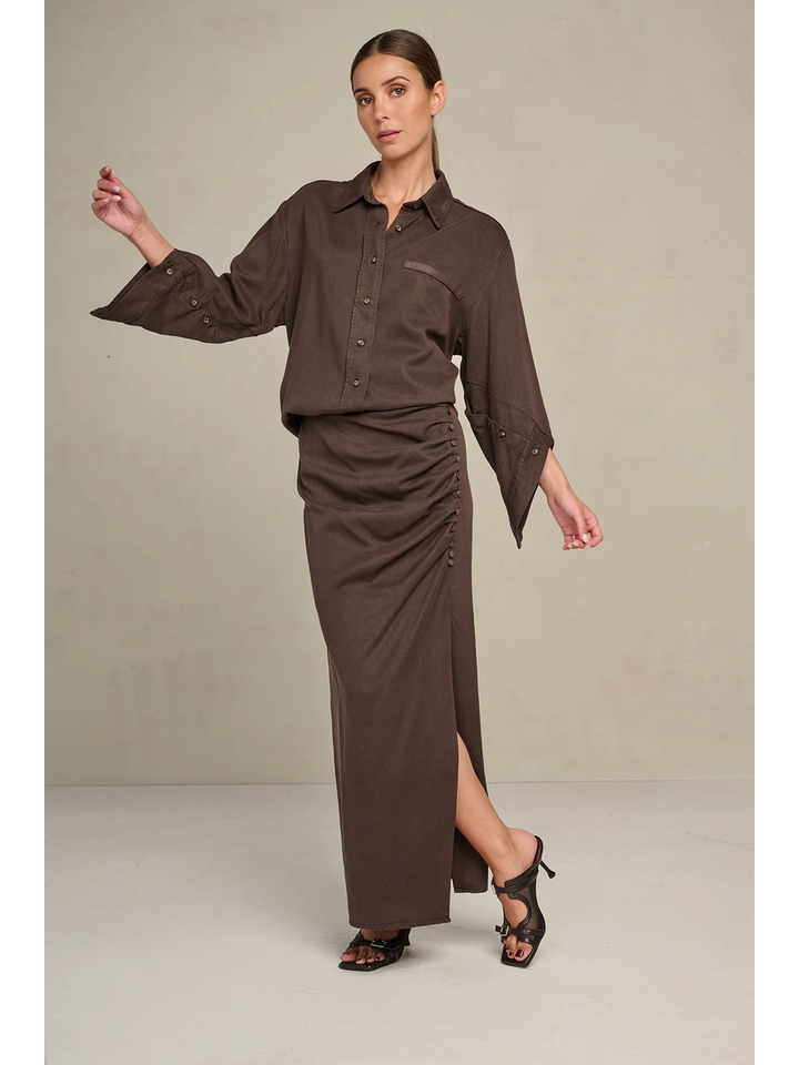 Donkerbruine rok met detail Costanza March