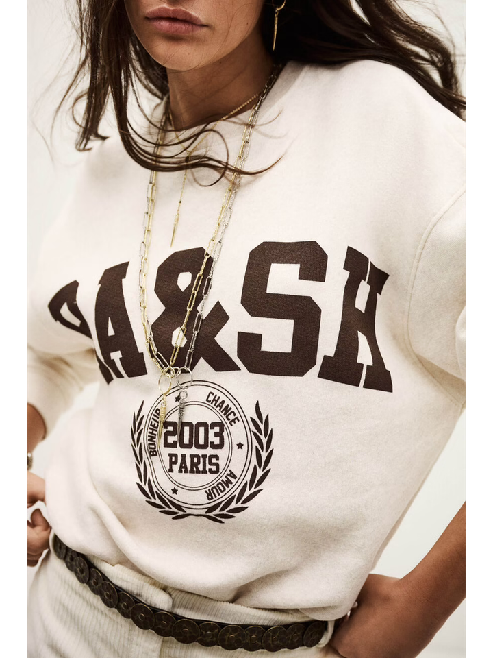 Beige katoenen sweater met donkerbruine opdruk Fenja BA&SH