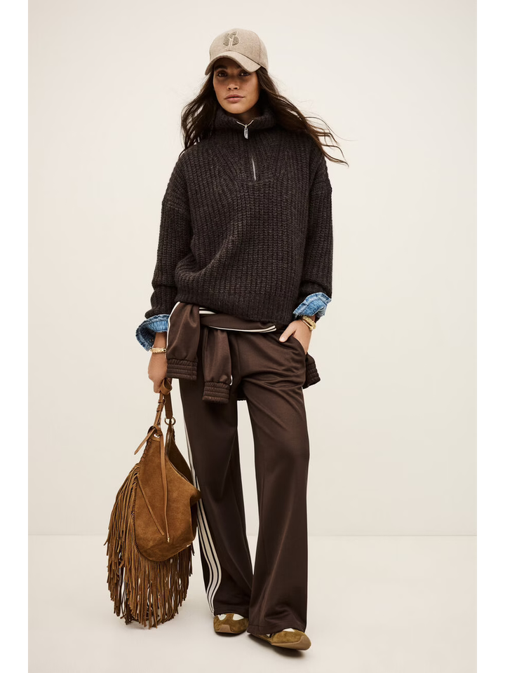 Donkerbruine wollen trui met korte ritssluiting Beltane BA&SH