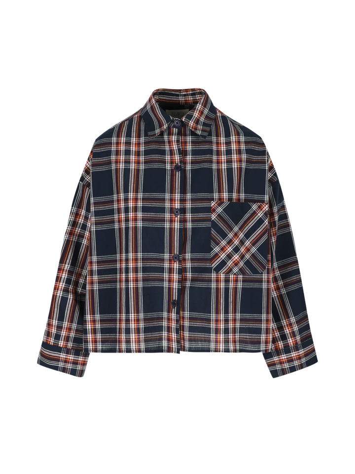 Blauwe multicolor geruite blouse met opgestikte zak Nikki Rae