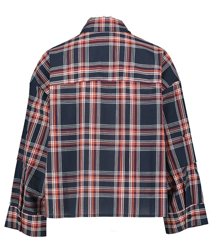 Blauwe multicolor geruite blouse met opgestikte zak Nikki Rae