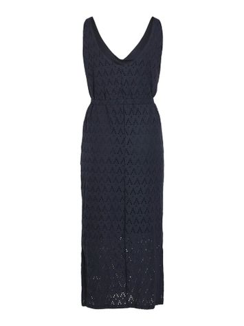 Donkerblauw midi jurk met broderie Viamalina Vila