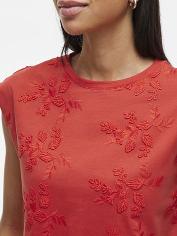 Rode t-shirt met bloemen structuur Vinayla Vila 