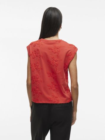 Rode t-shirt met bloemen structuur Vinayla Vila 