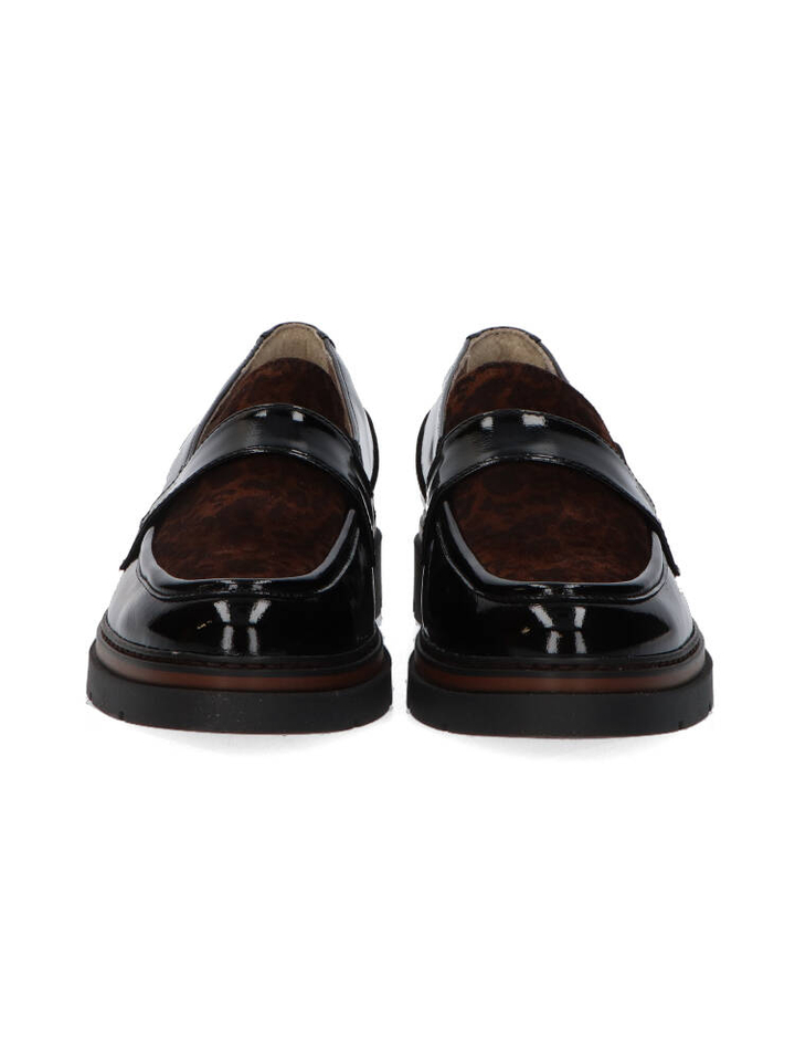 Zwarte glanzende mocassins met dierenprint DL Sport