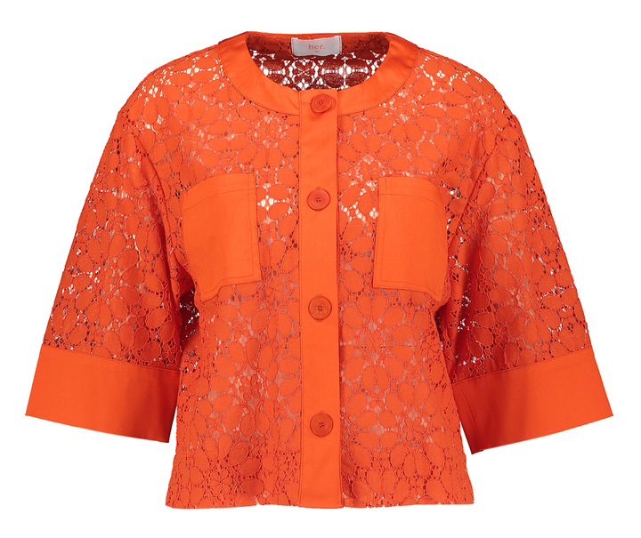 Rode doorzichtige bloes in broderie Leo Her 