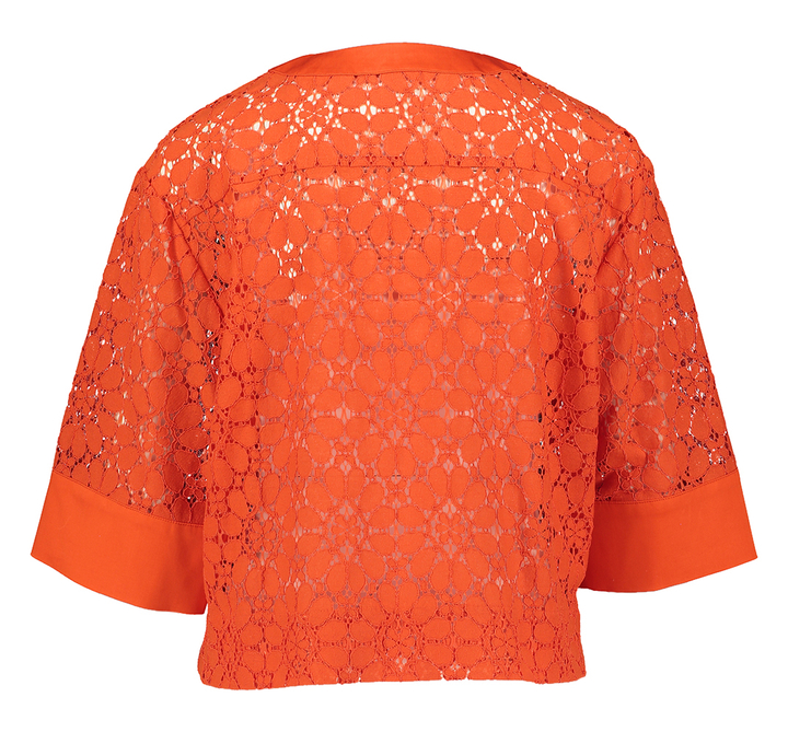 Rode doorzichtige bloes in broderie Leo Her 